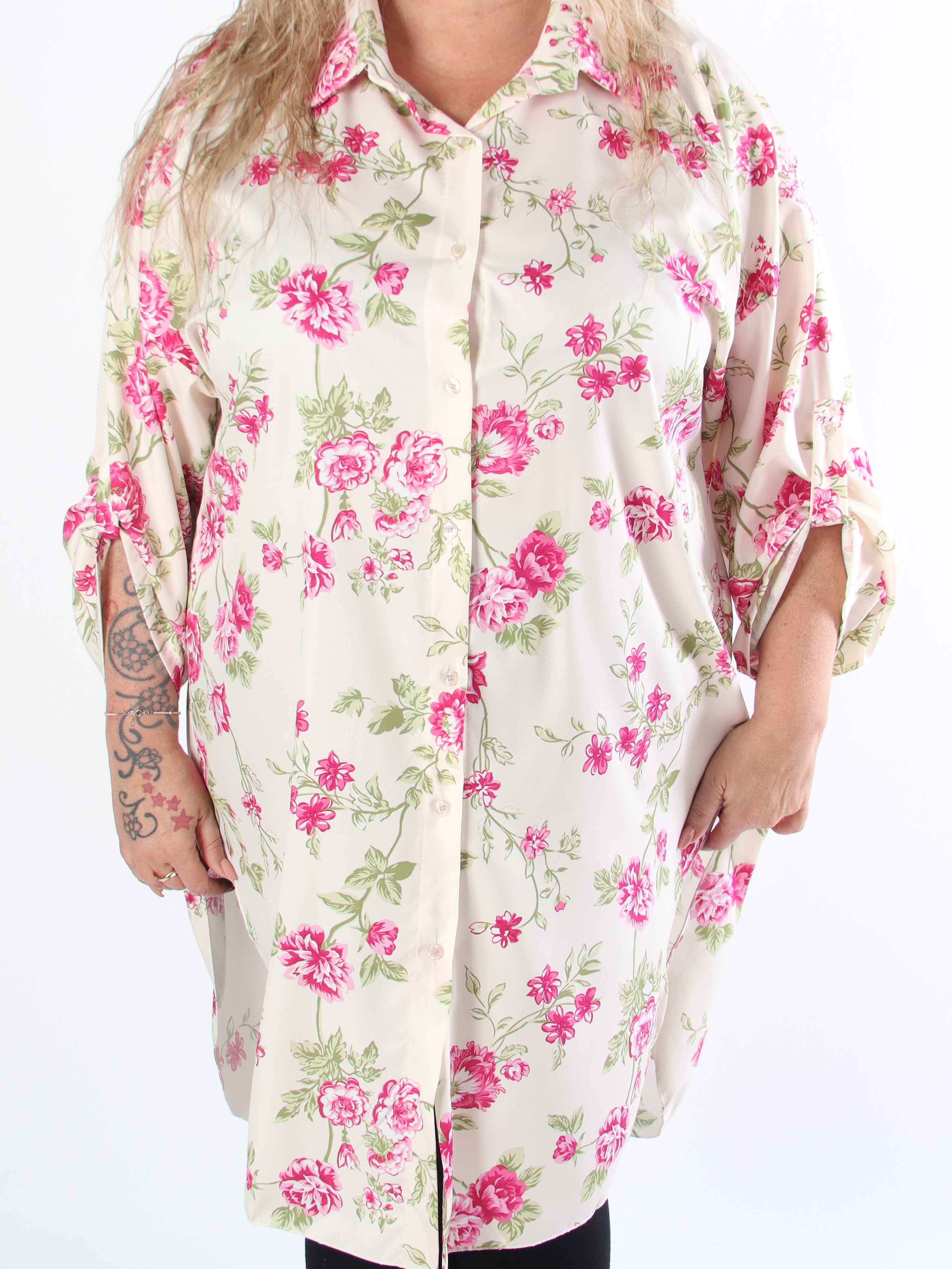 Jessica - Skjortekjole i viskoseblanding med bonderoser